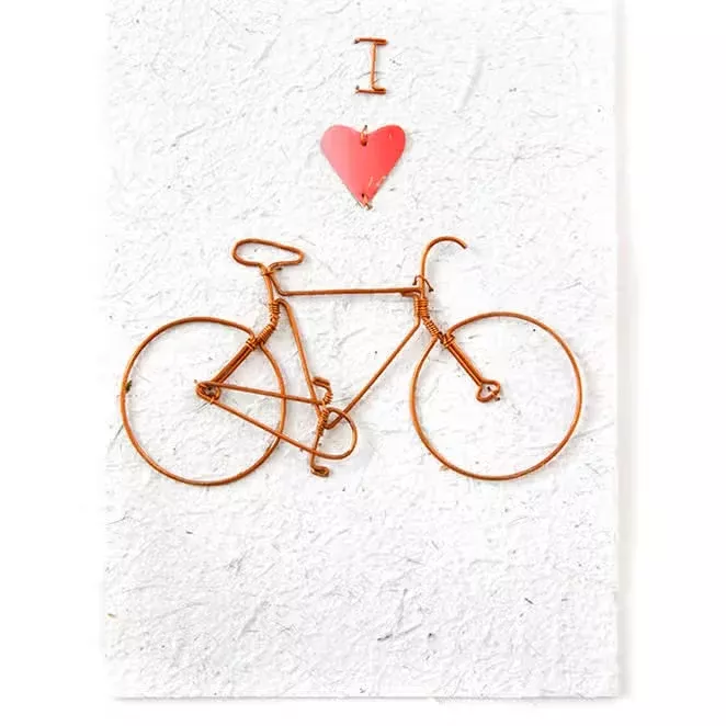 Recycled Metal "I Love Bicycles" Note Card