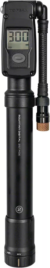 topeak-mountain-digital-shock-tire-mini-pump-2stage-300psi-black Topeak Mountain Digital Shock/Tire Mini Pump - 2Stage, 300psi, Black